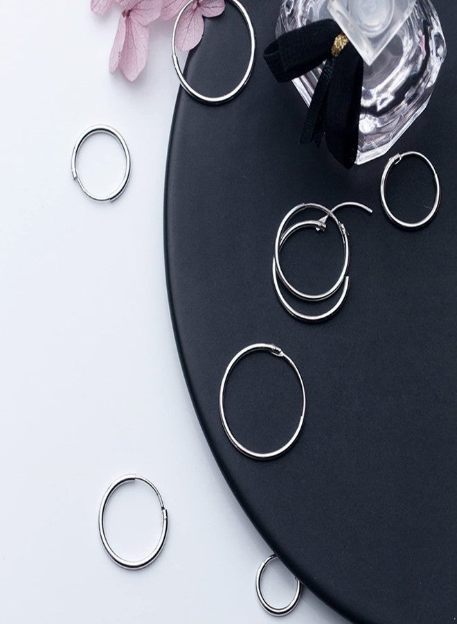 EPIRORA Sterling Silver Hoop Earrings for Women Men, Hypoallergenic Cartilage Earring Endless Small Hoop Earrings Set, 3 Pairs of 925 Sterling Silver Tragus Earrings Nose Lip Rings (8mmx3) - Image 4